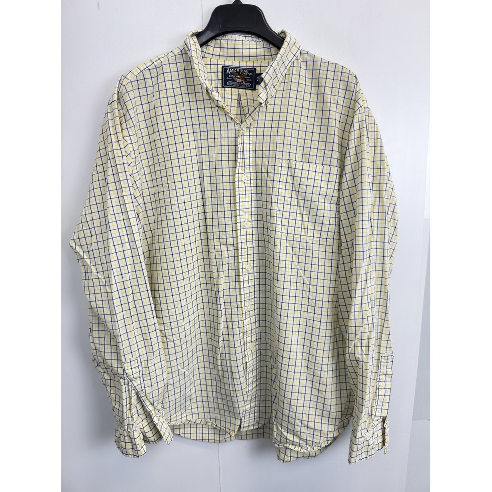 American Living Men's Button‎ Down Shirt Size 2XL Yellow Blue Check Long Sleeve